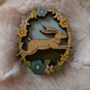 Whimsical Wood Bunny Brooch